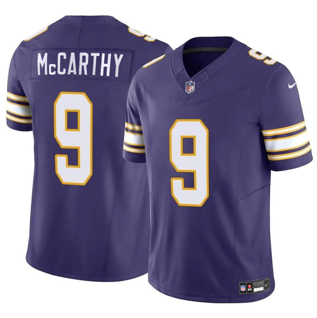 Men's Minnesota Vikings #9 J.J. McCarthy Purple 2024 Draft F.U.S.E. Throwback Vapor Untouchable Limited Football Stitched Jersey